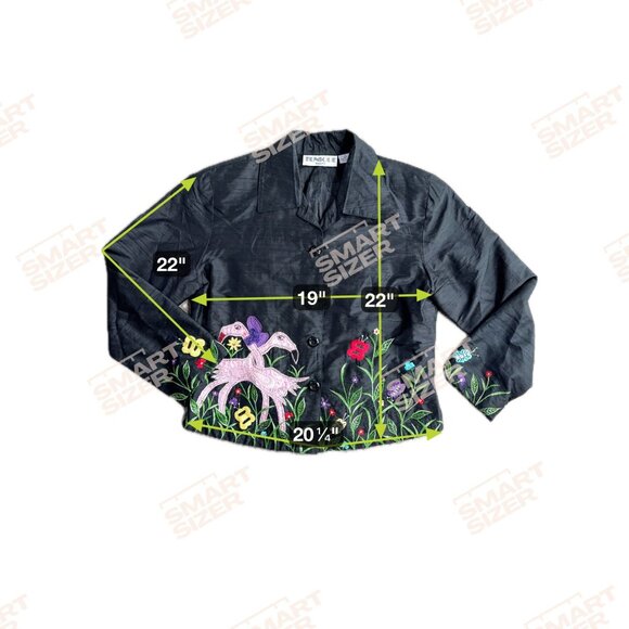 Vtg Tunique Nights Silk Jacket Women S Embroidered Black Flamingo Novelty Button - Picture 2 of 7